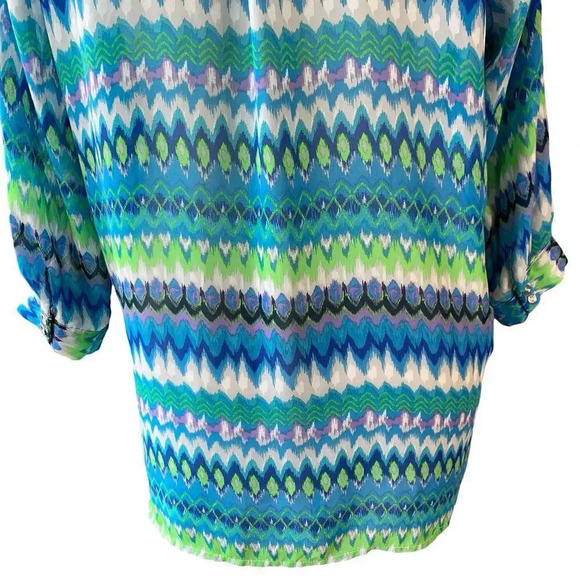 Rouge Collection 3/4 Sleeve Button Front Sheer Chiffon Tops Blouse Size 1X Ikat - Picture 11 of 16